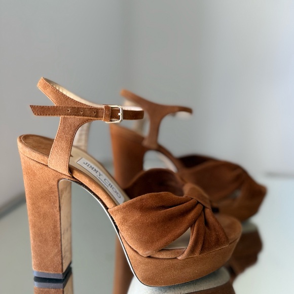 Like new JIMMY CHOO Heloise 120 knotted suede platform sandals 37 $950 - Picture 9 of 14